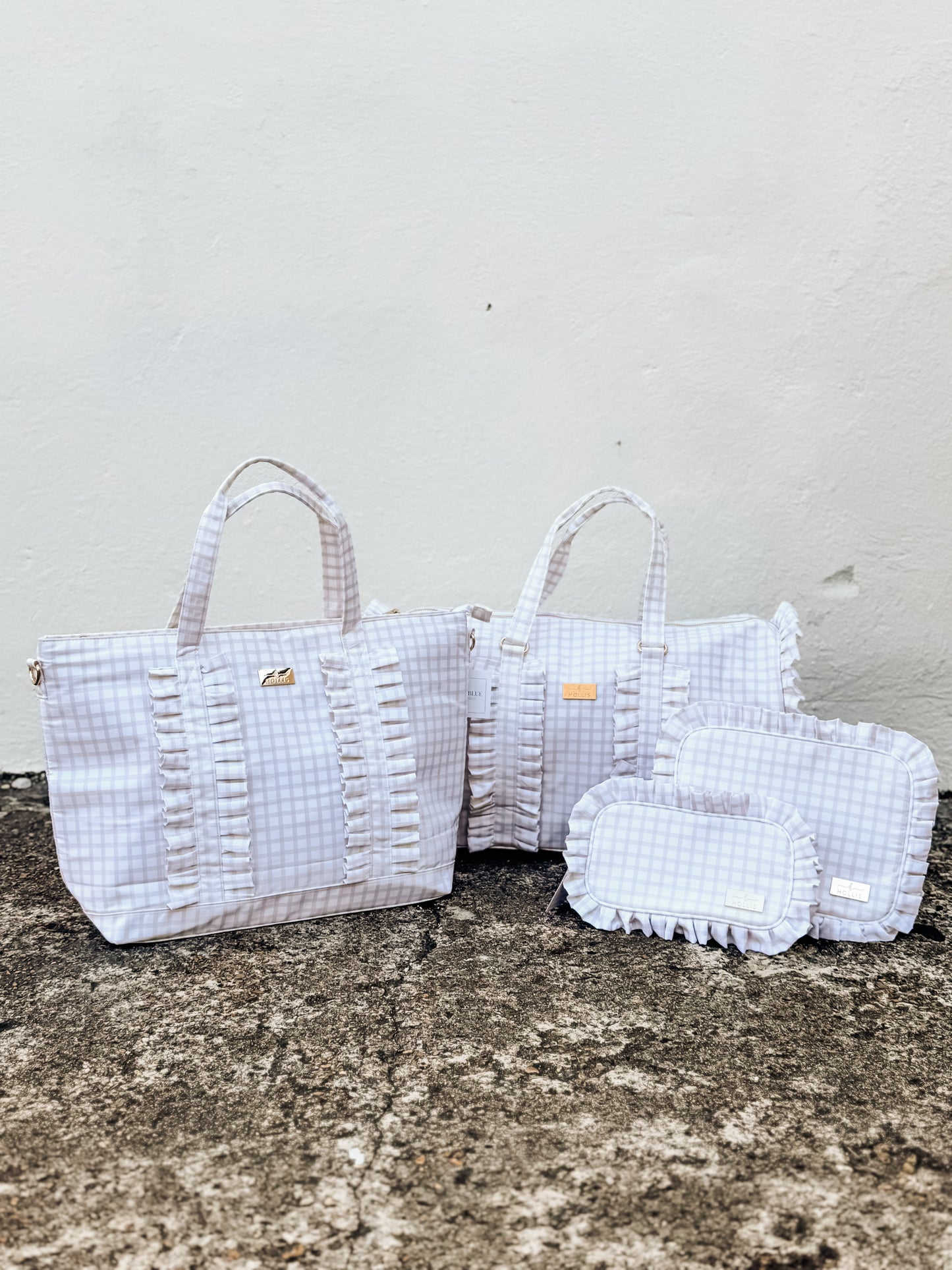 Ruffled Nylon Weekender Nude Plaid