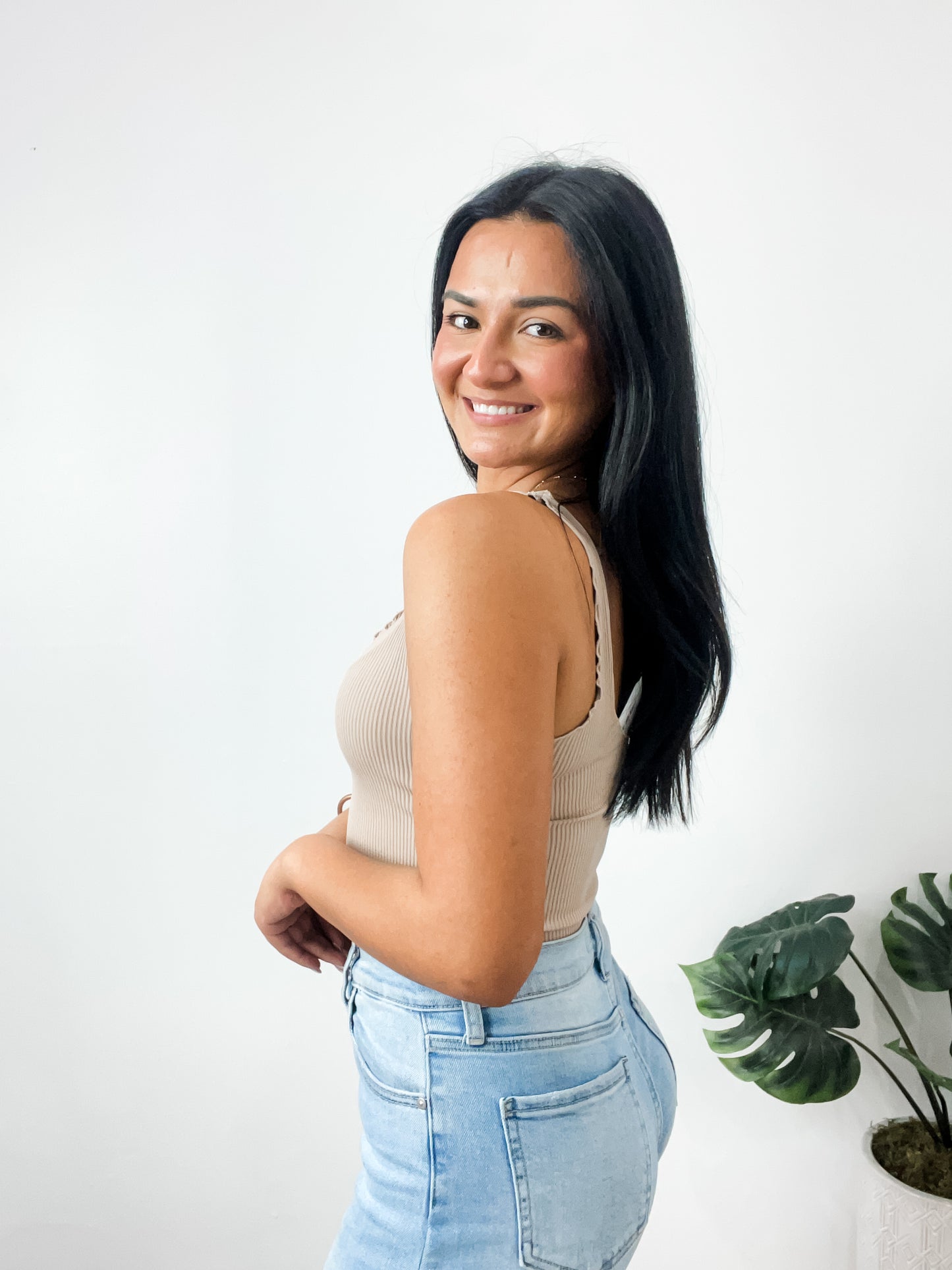 Lettuce Edge Crop Top Almond