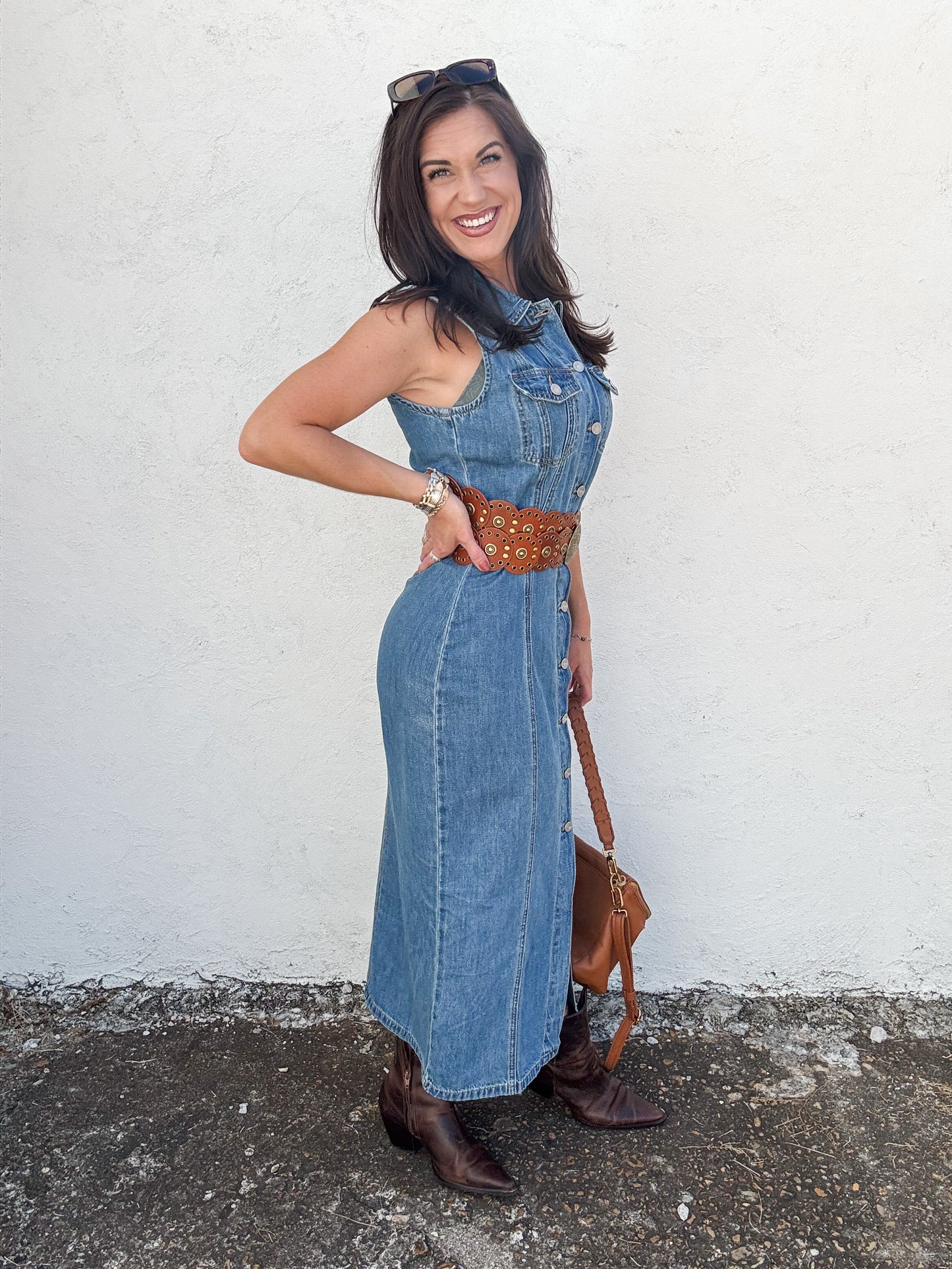 Strutting in Denim Dress