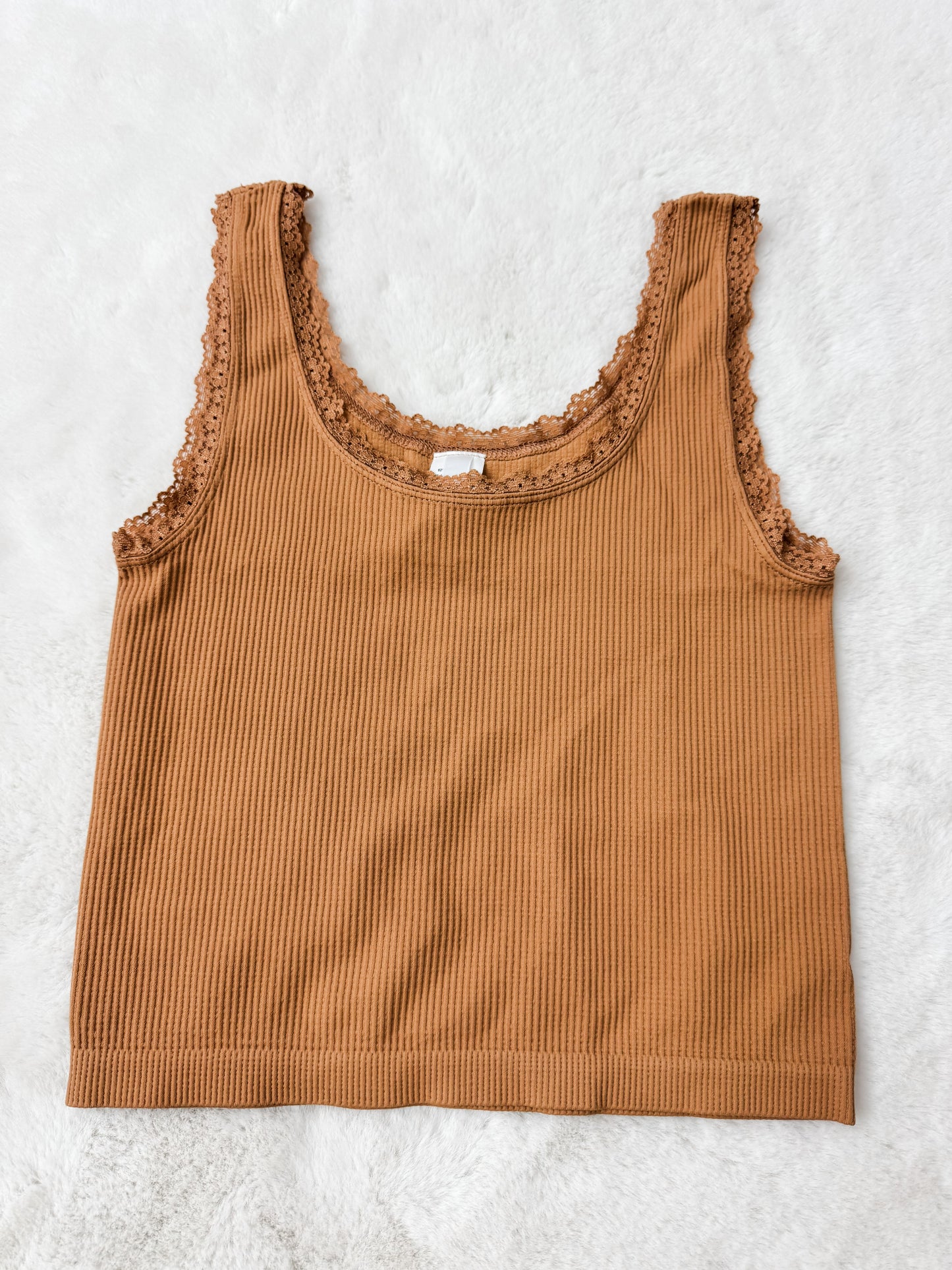Lace Scoop Neck Tank Top Tan
