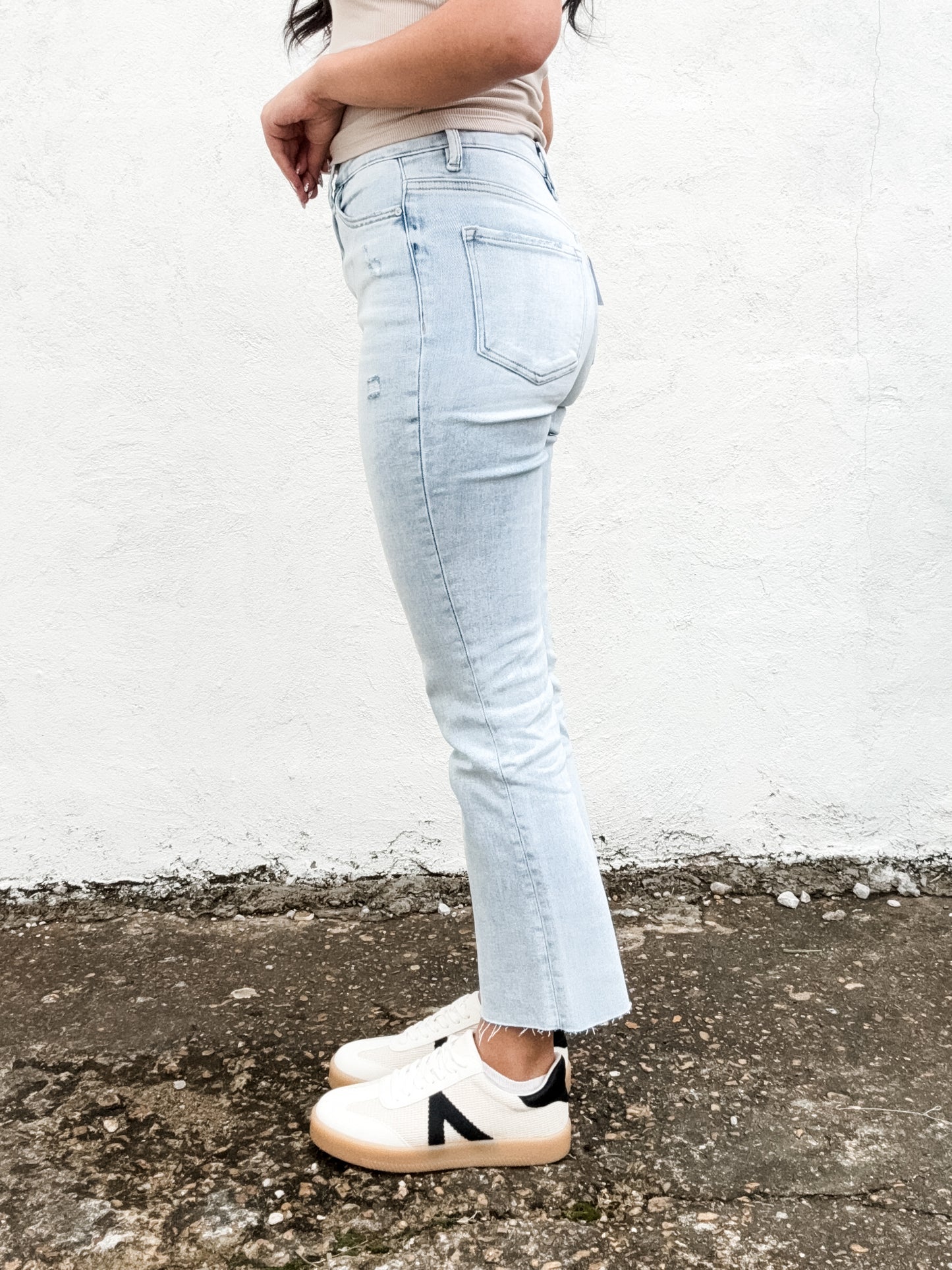 High Rise Straight Raw Hem Denim Jeans
