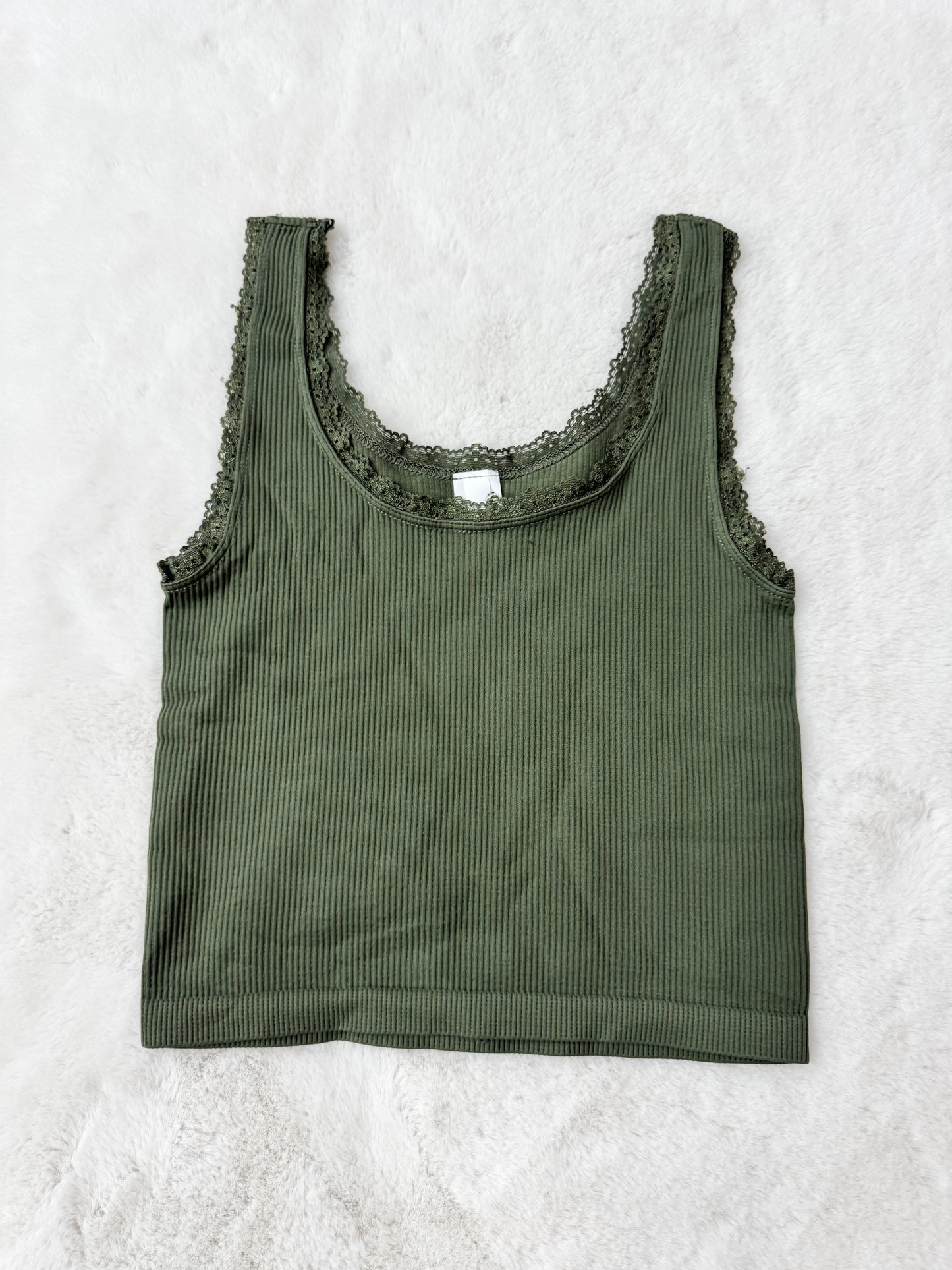Lace Scoop Neck Tank Top Dusty Olive