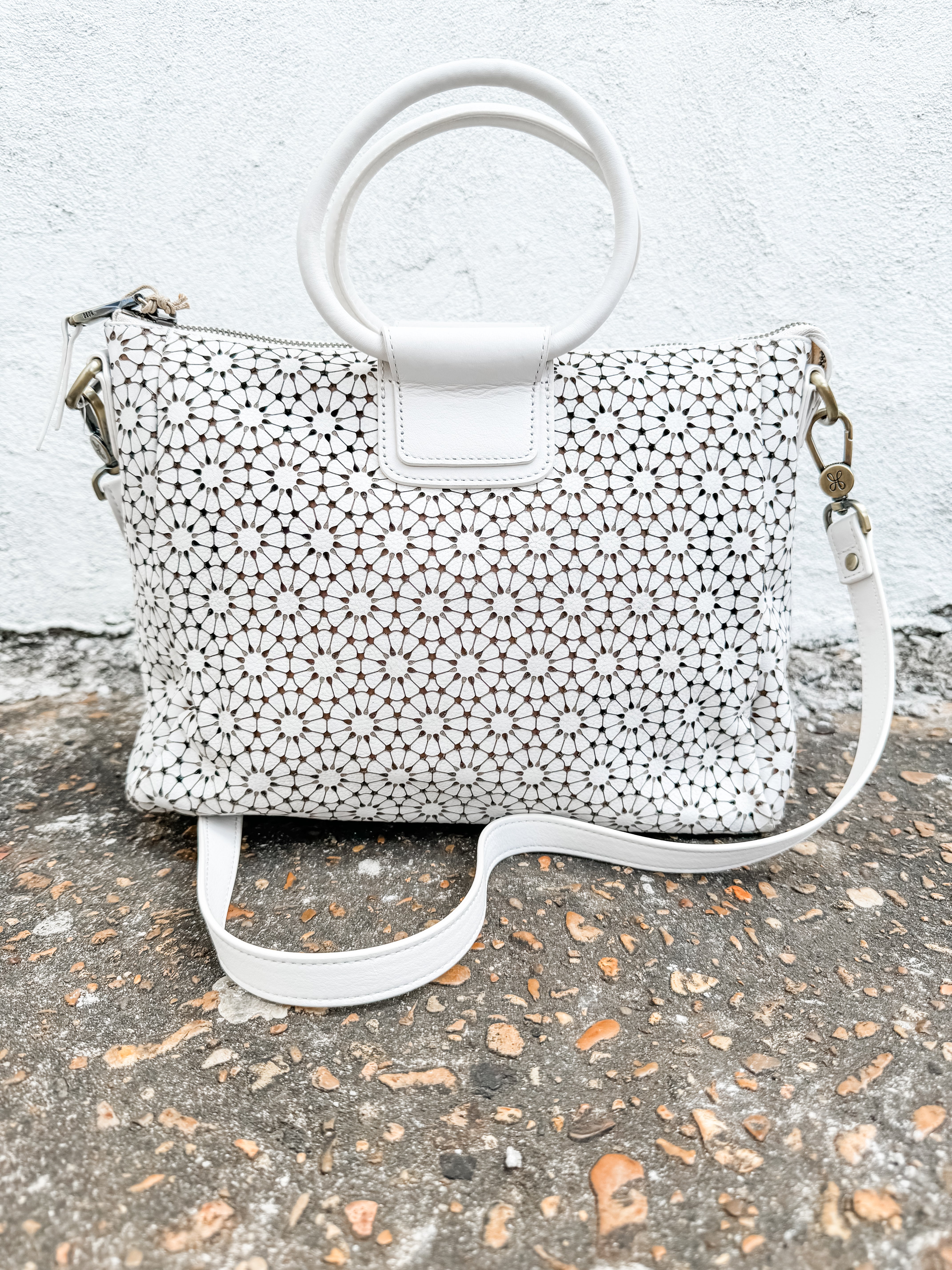 Sheila Medium Satchel in Ecru Daisy Perf – True Blue Boutique