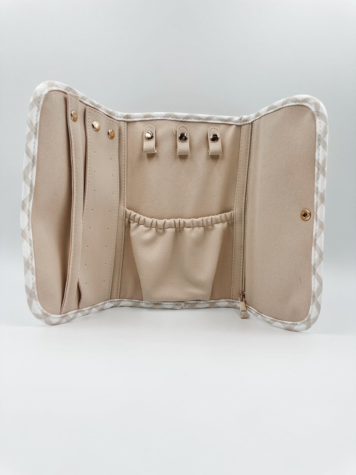 Fold Up Jewelry Organizer Ruffled Nude Plaid