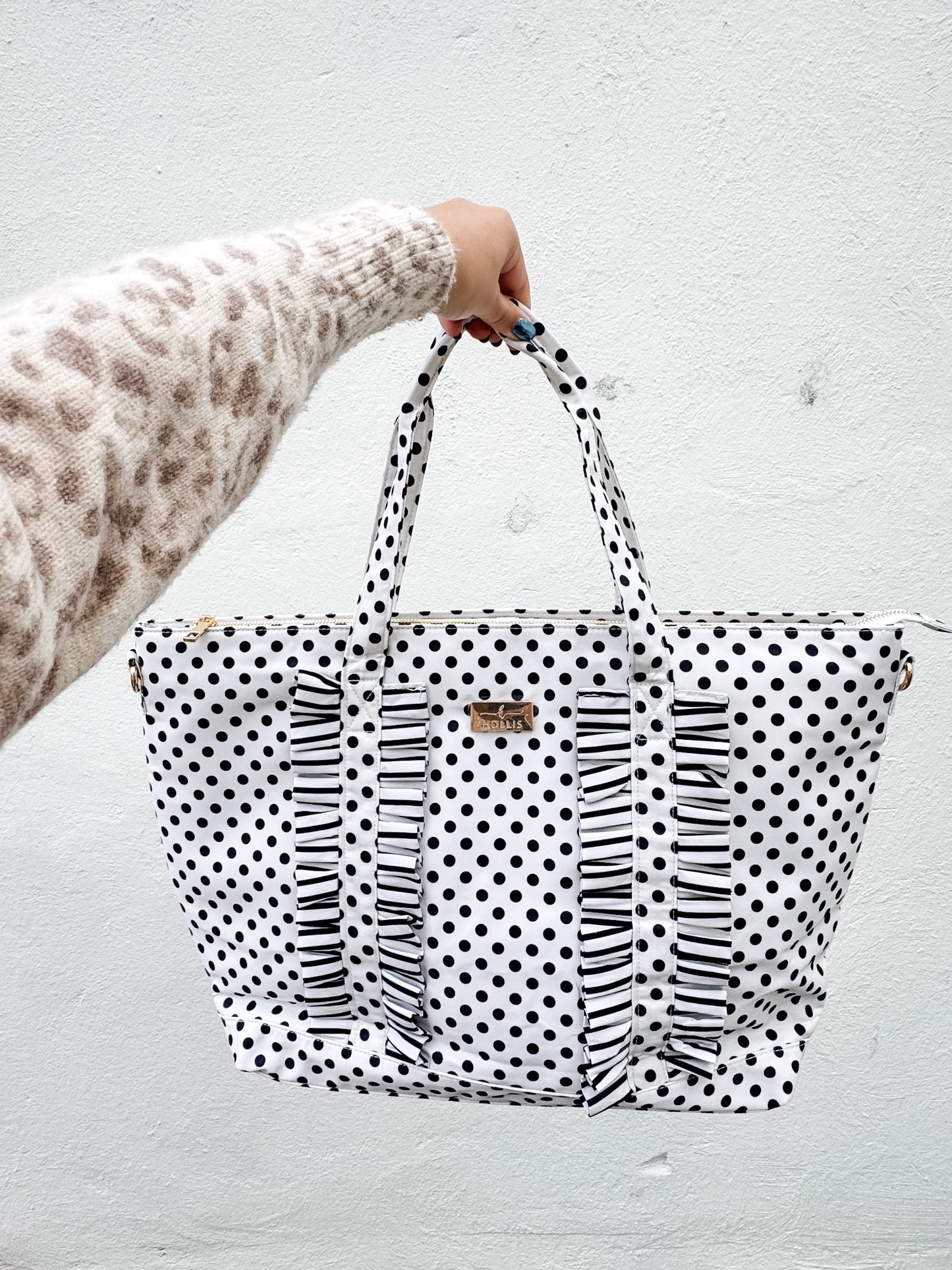 Ruffled Nylon Tote Bag Polka