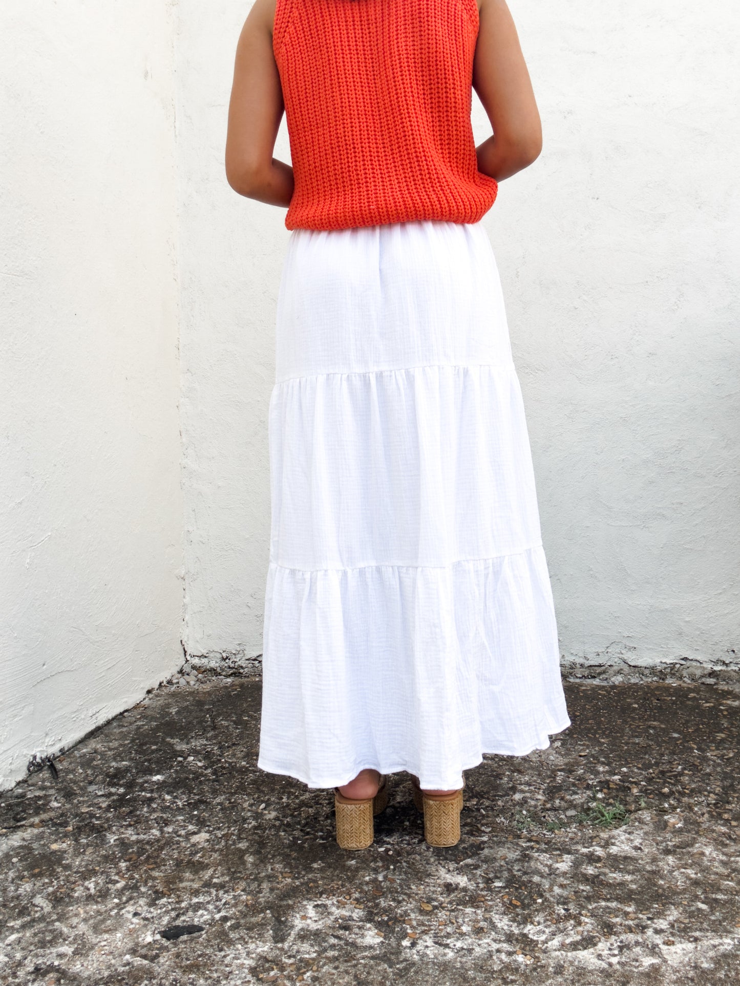Gauze Maxi Skirt in White