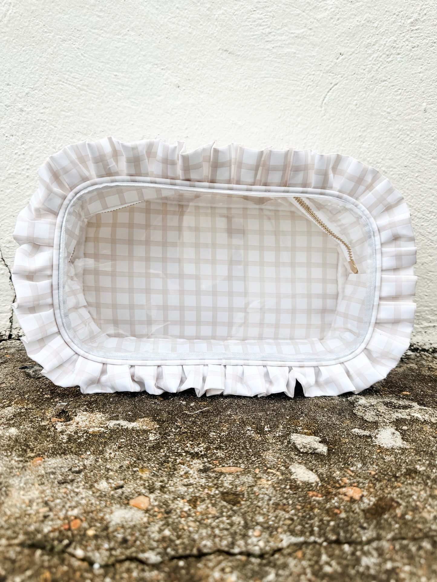 Ruffled Nylon Large Clear Pouch Nude