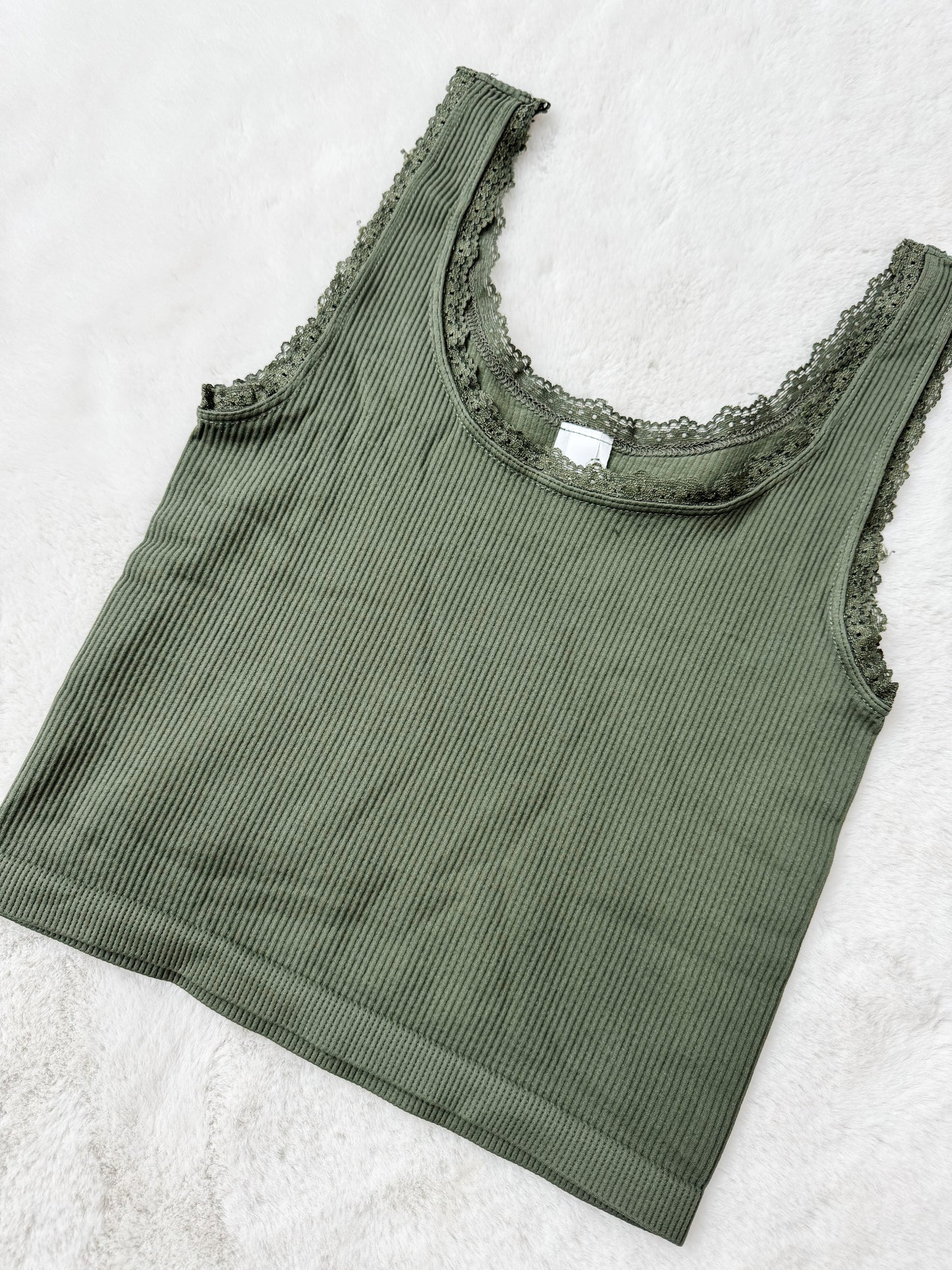 Lace Scoop Neck Tank Top Dusty Olive
