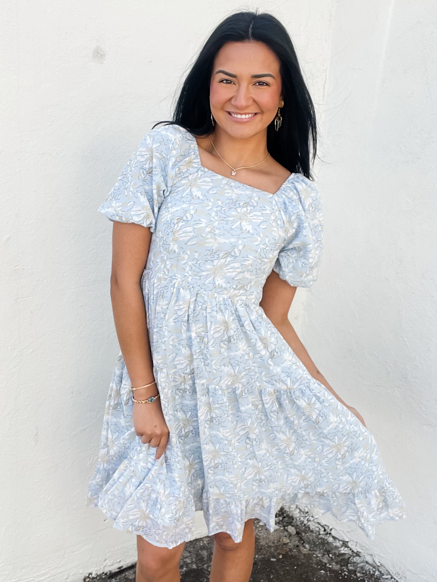 The Poppy in Cool Blue Floral Dress