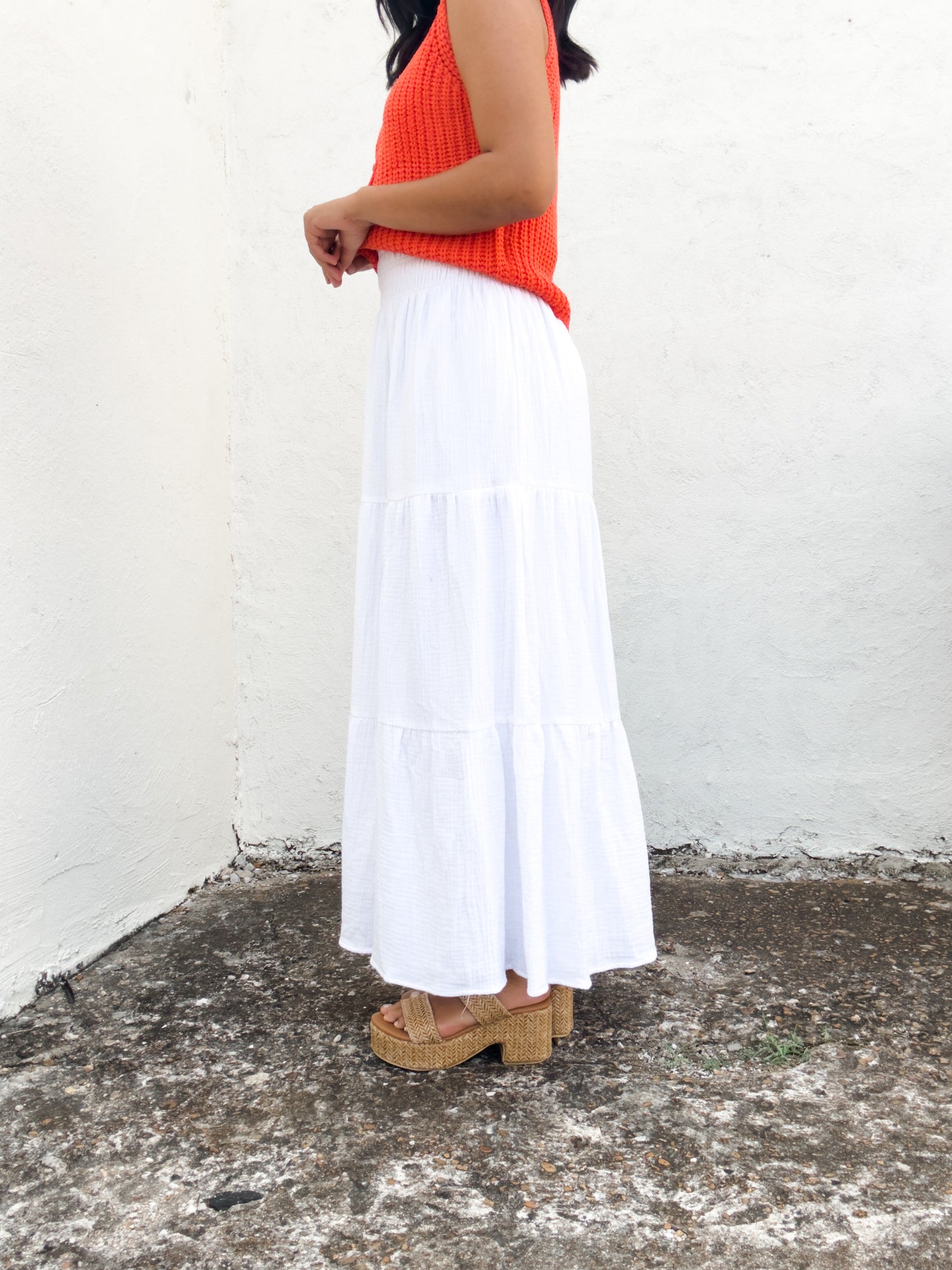Gauze Maxi Skirt in White