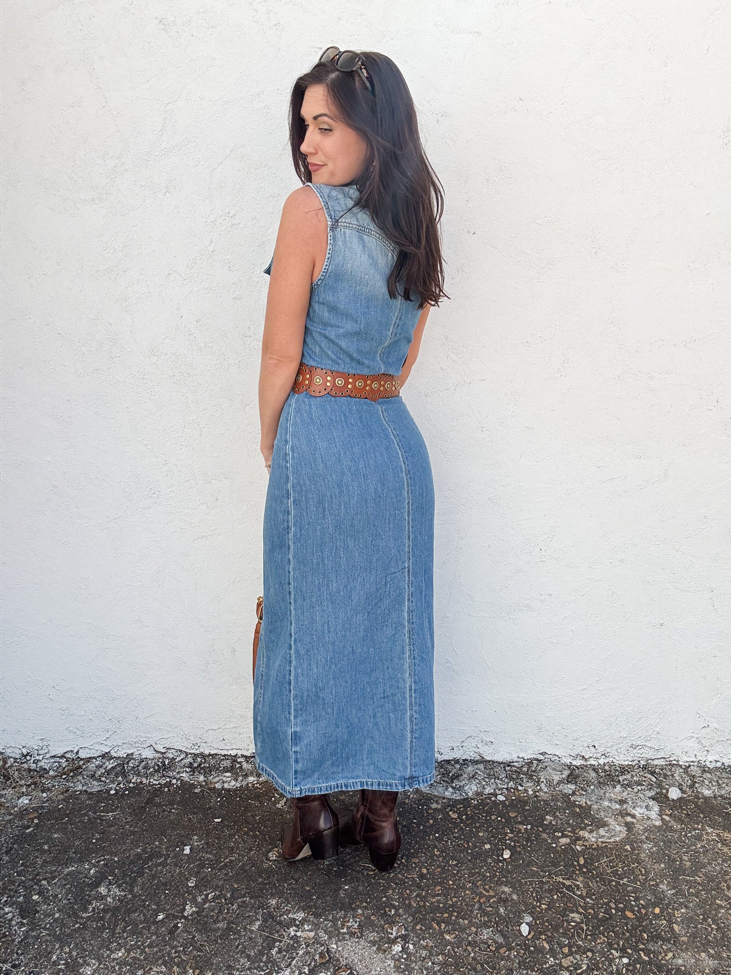 Strutting in Denim Dress