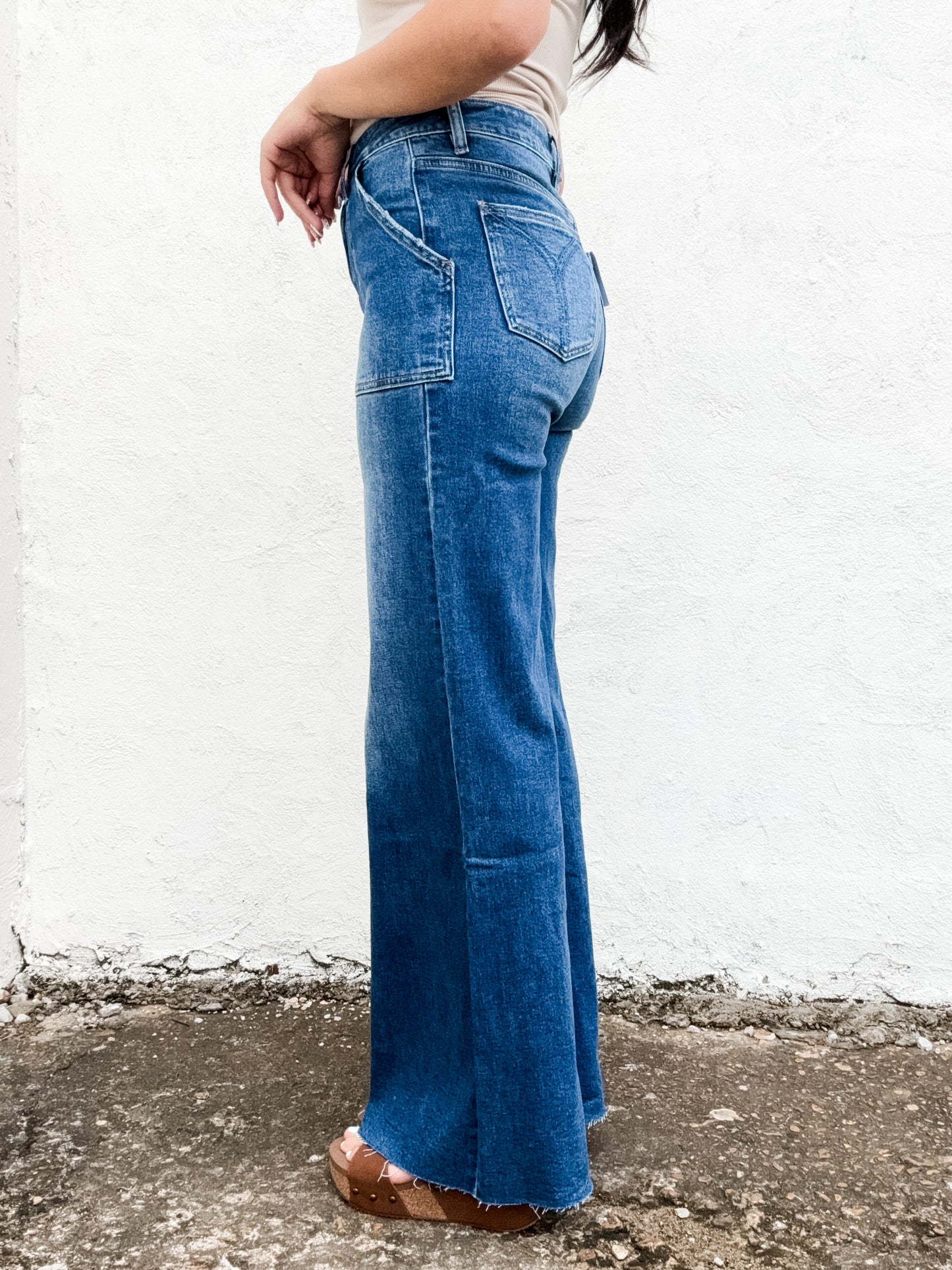 Utility Patch Pocket Wide Leg Denim Jeans Indigo