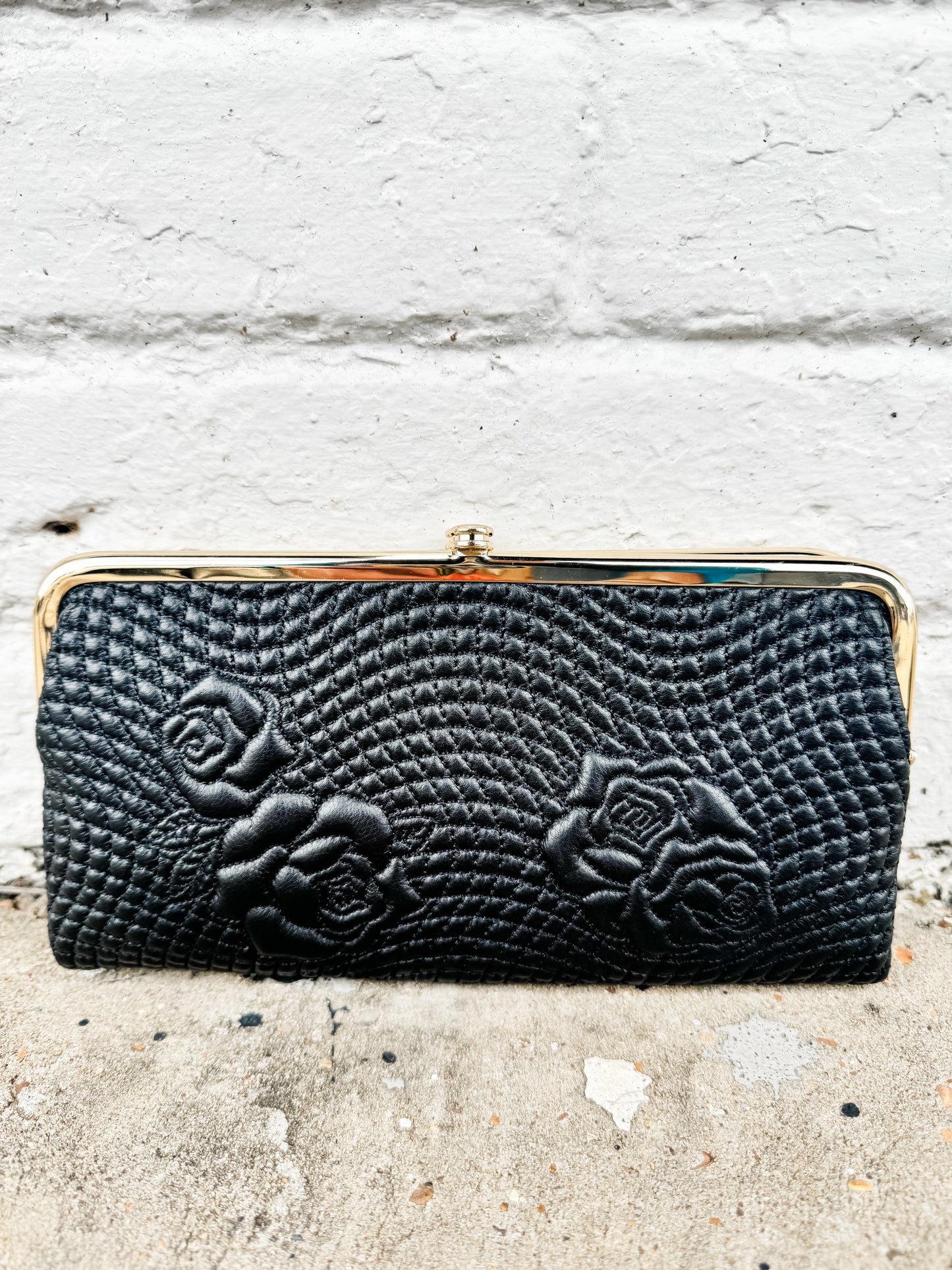 Lauren Clutch-Wallet Smooth Leather w/Roses Black