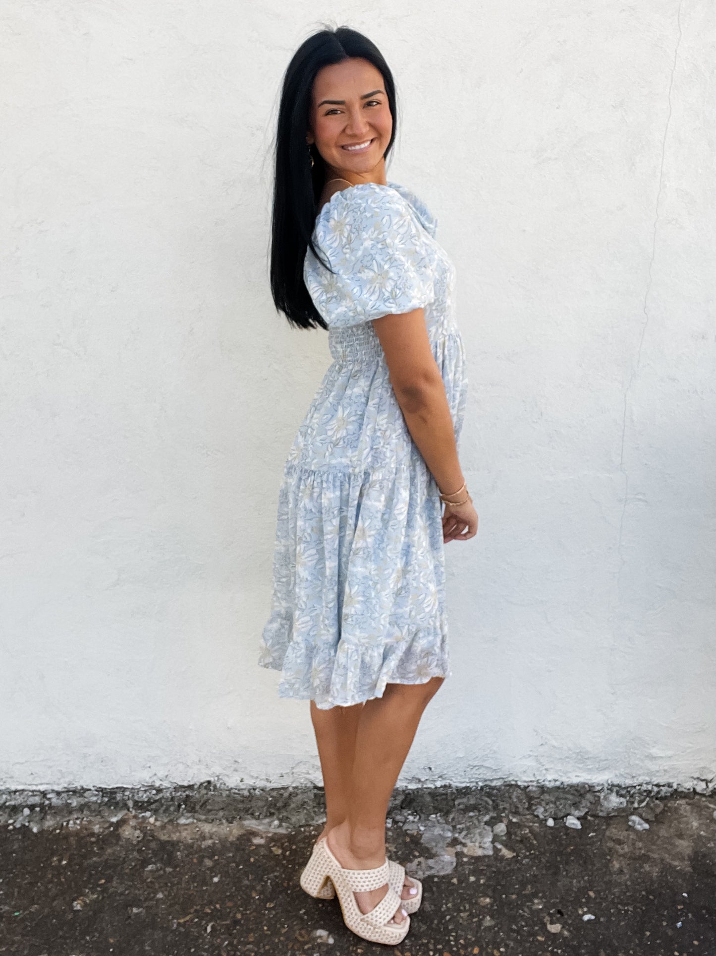 The Poppy in Cool Blue Floral Dress