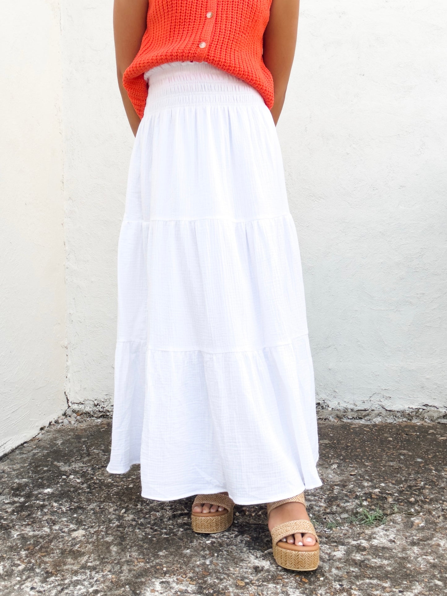 Gauze Maxi Skirt in White