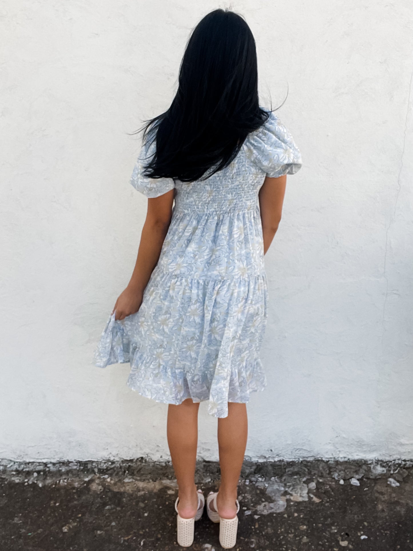 The Poppy in Cool Blue Floral Dress