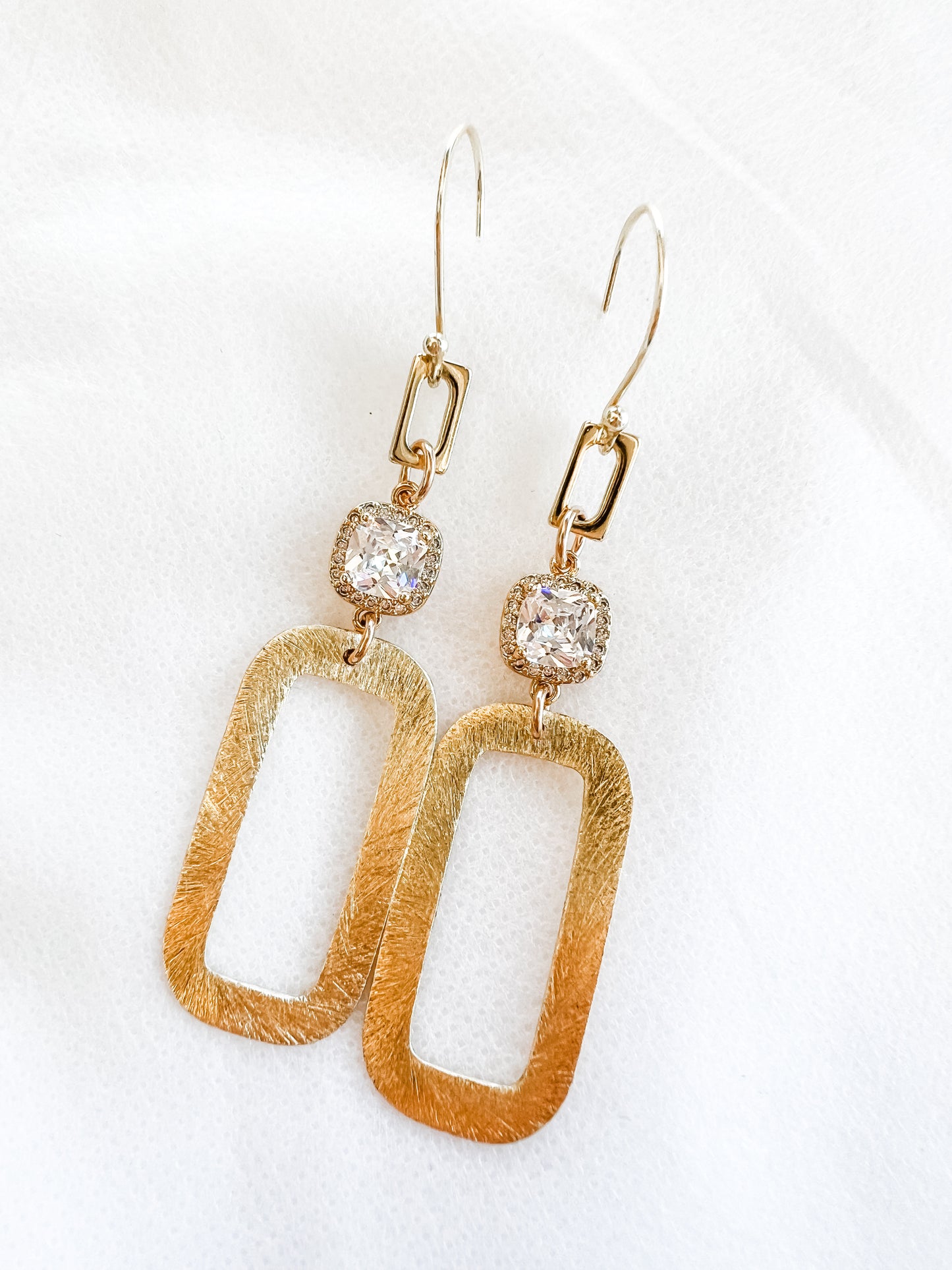 Link Crystal Rectangle Drop Earrings