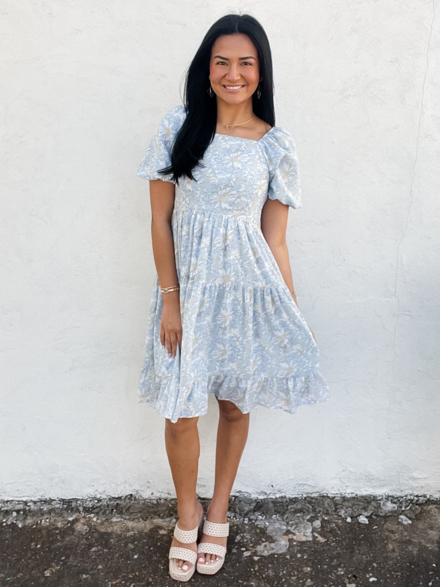 The Poppy in Cool Blue Floral Dress