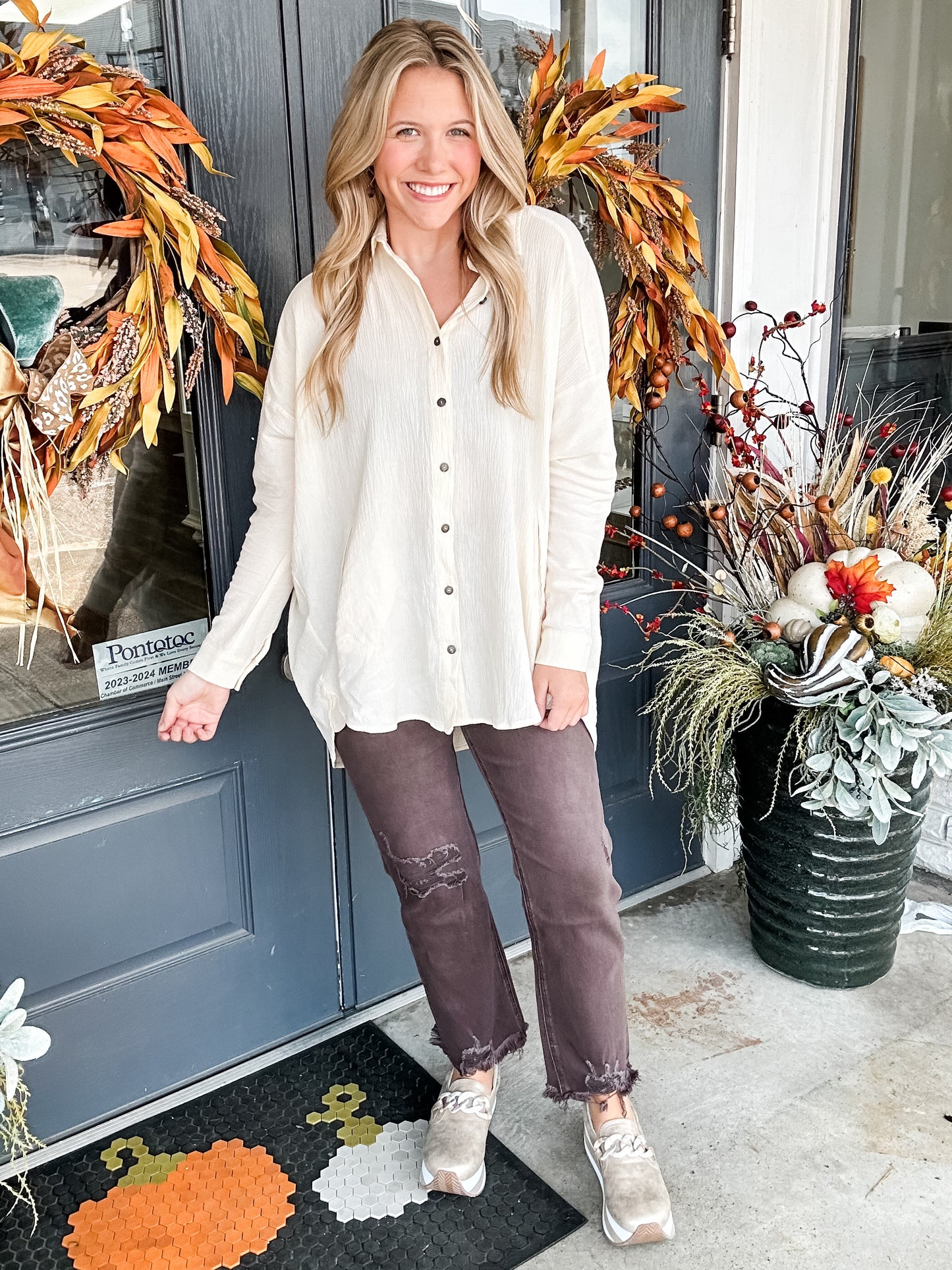Ella Button Fly Jeans Chocolate