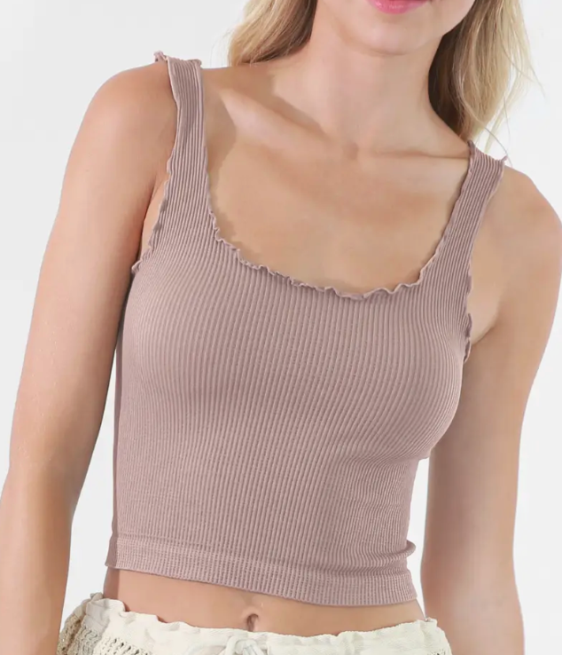Lettuce Edge Crop Top Almond
