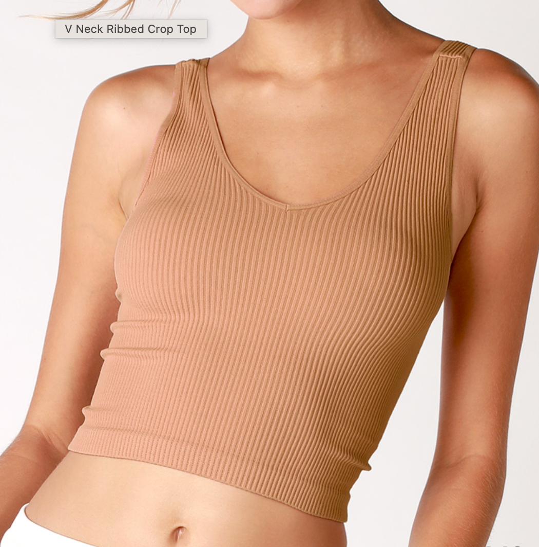 Vallory V Neck Ribbed Crop Sand Beige