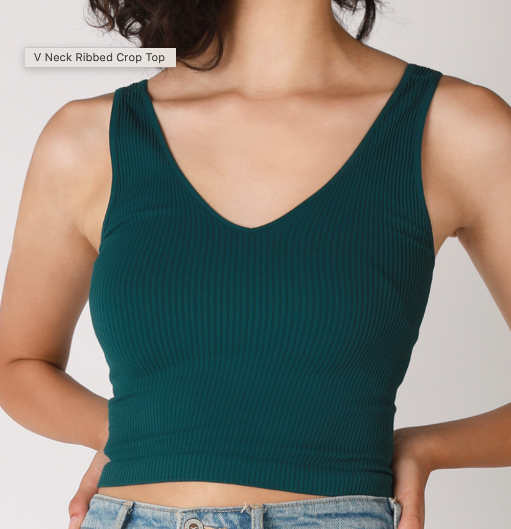 Vallory V Neck Ribbed Crop Deep Teal