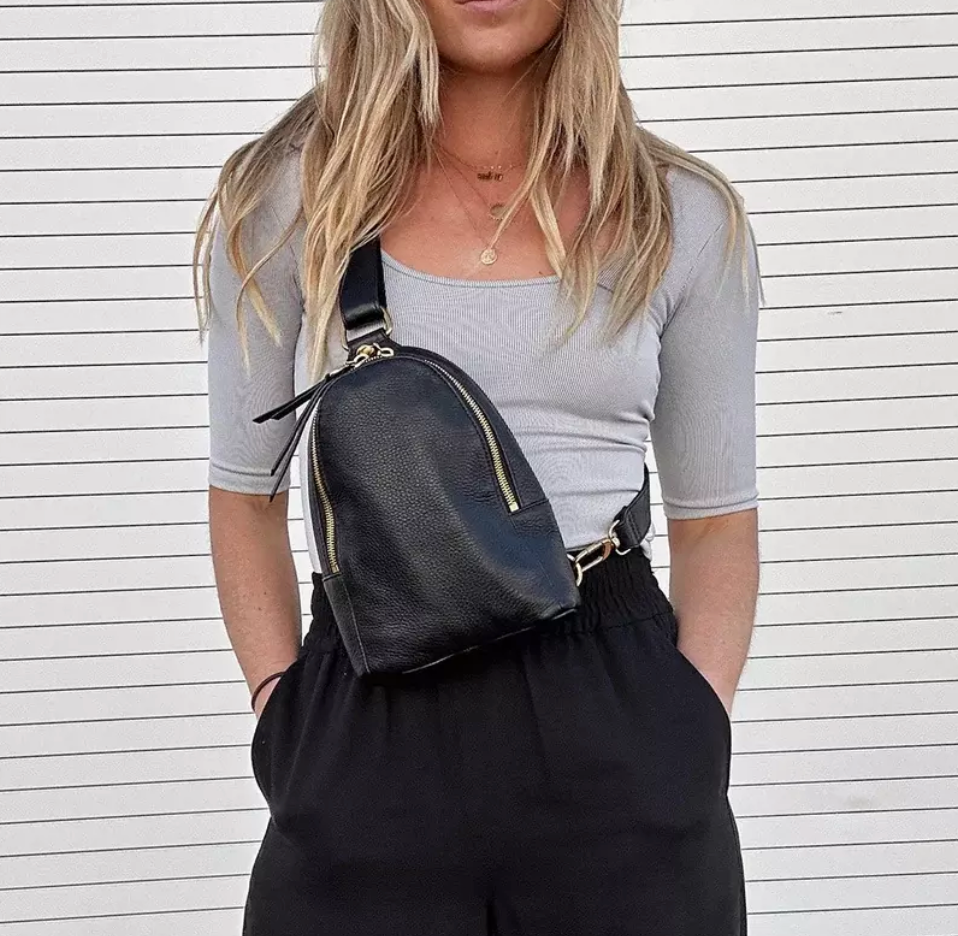 Fern Sling Pebbled Leather Black