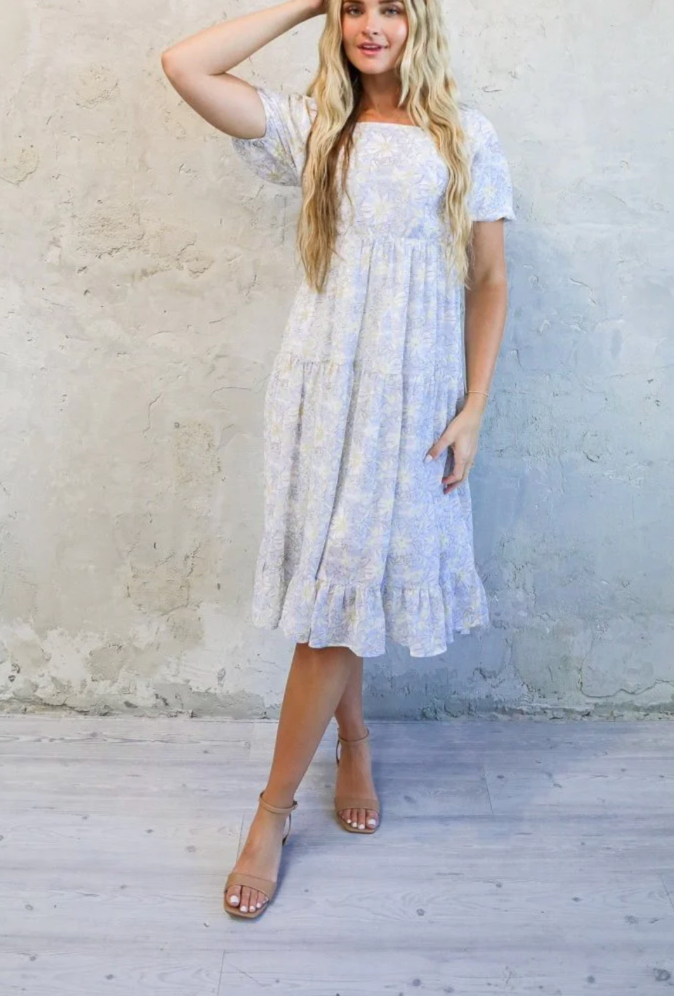 The Poppy in Cool Blue Floral Dress