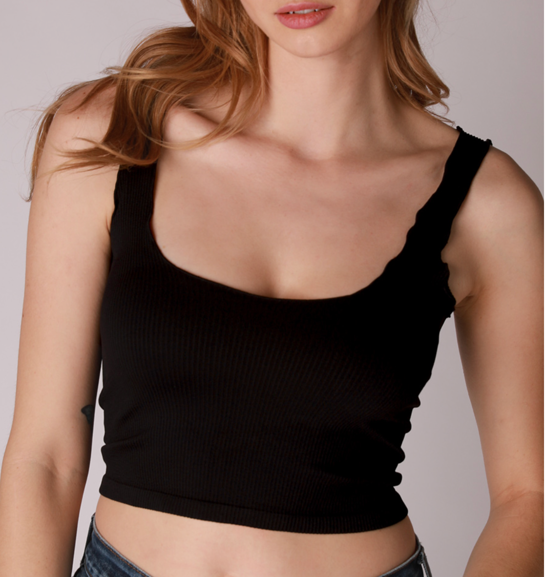 Lettuce Edge Crop Top Black