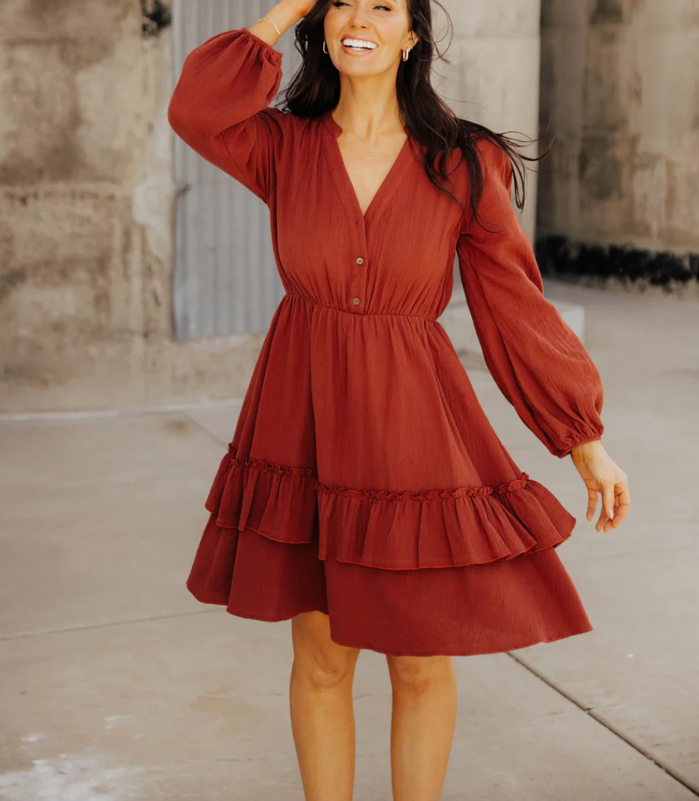 Sandra in Redwood Dress
