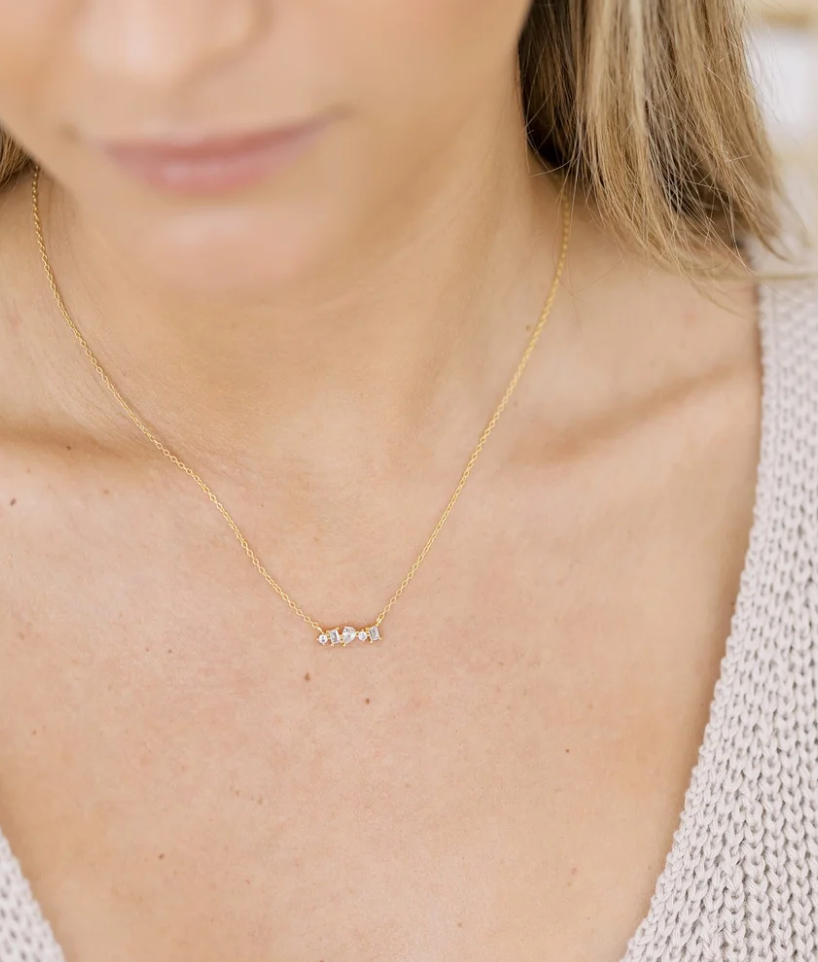 Gold Crystal Bar Necklace