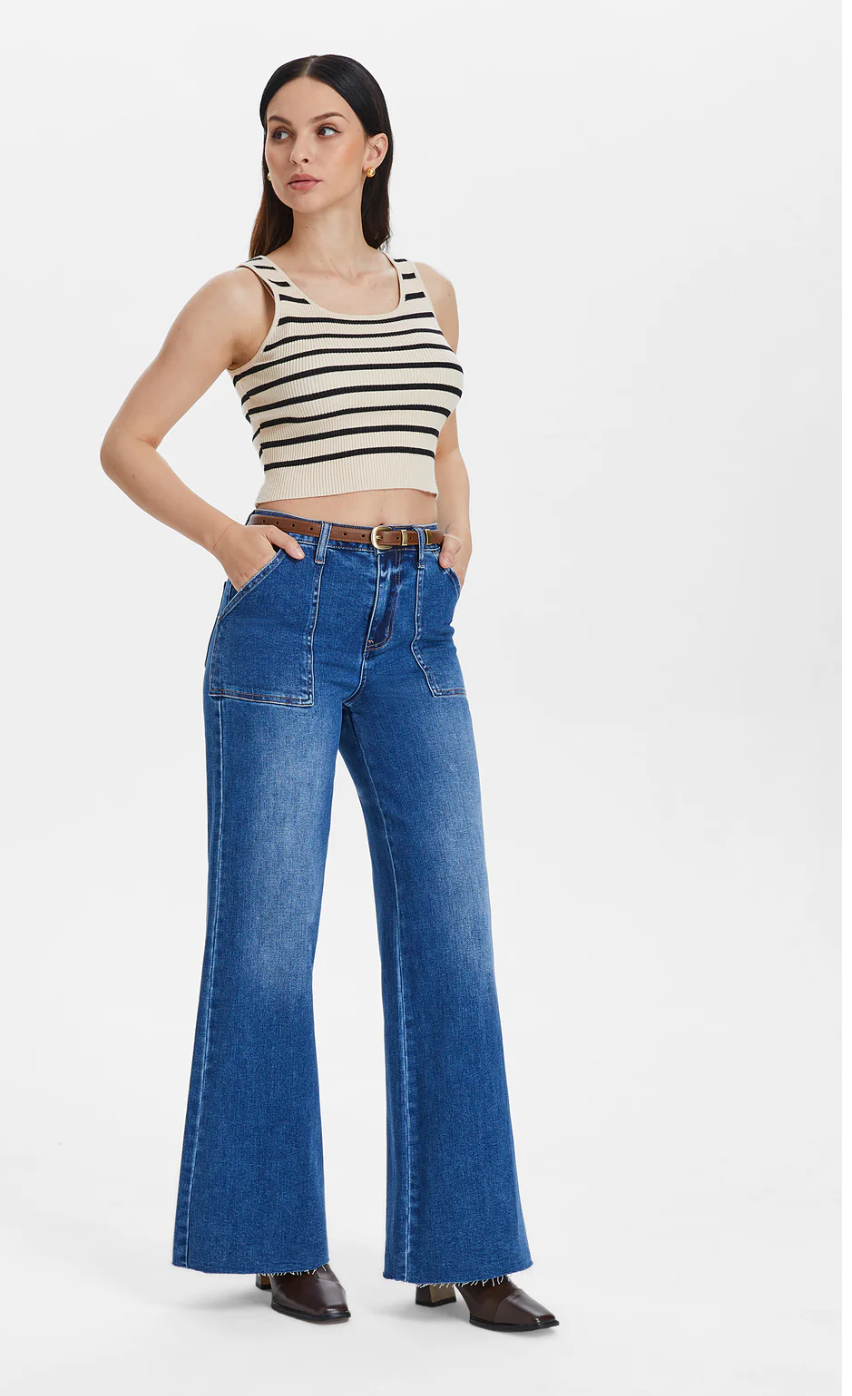 Utility Patch Pocket Wide Leg Denim Jeans Indigo