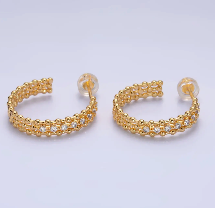 Gold and CZ Hoop Earrings