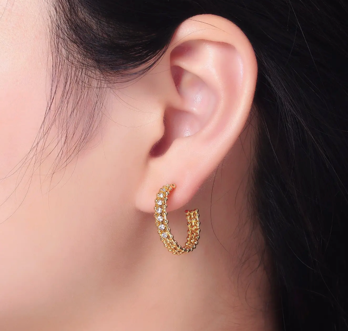 Gold and CZ Hoop Earrings