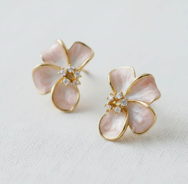 Pink Flower Studs