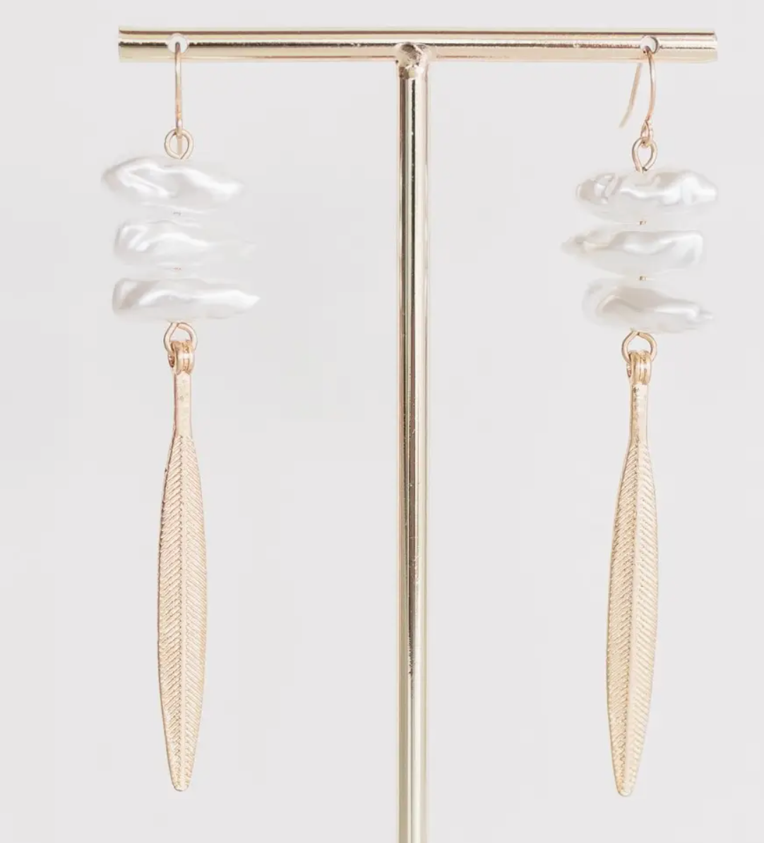 Birdie Pearl Feather Drop Earrings