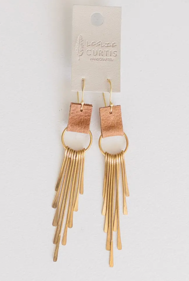 Coco Brass/Leather Fringe Earrings