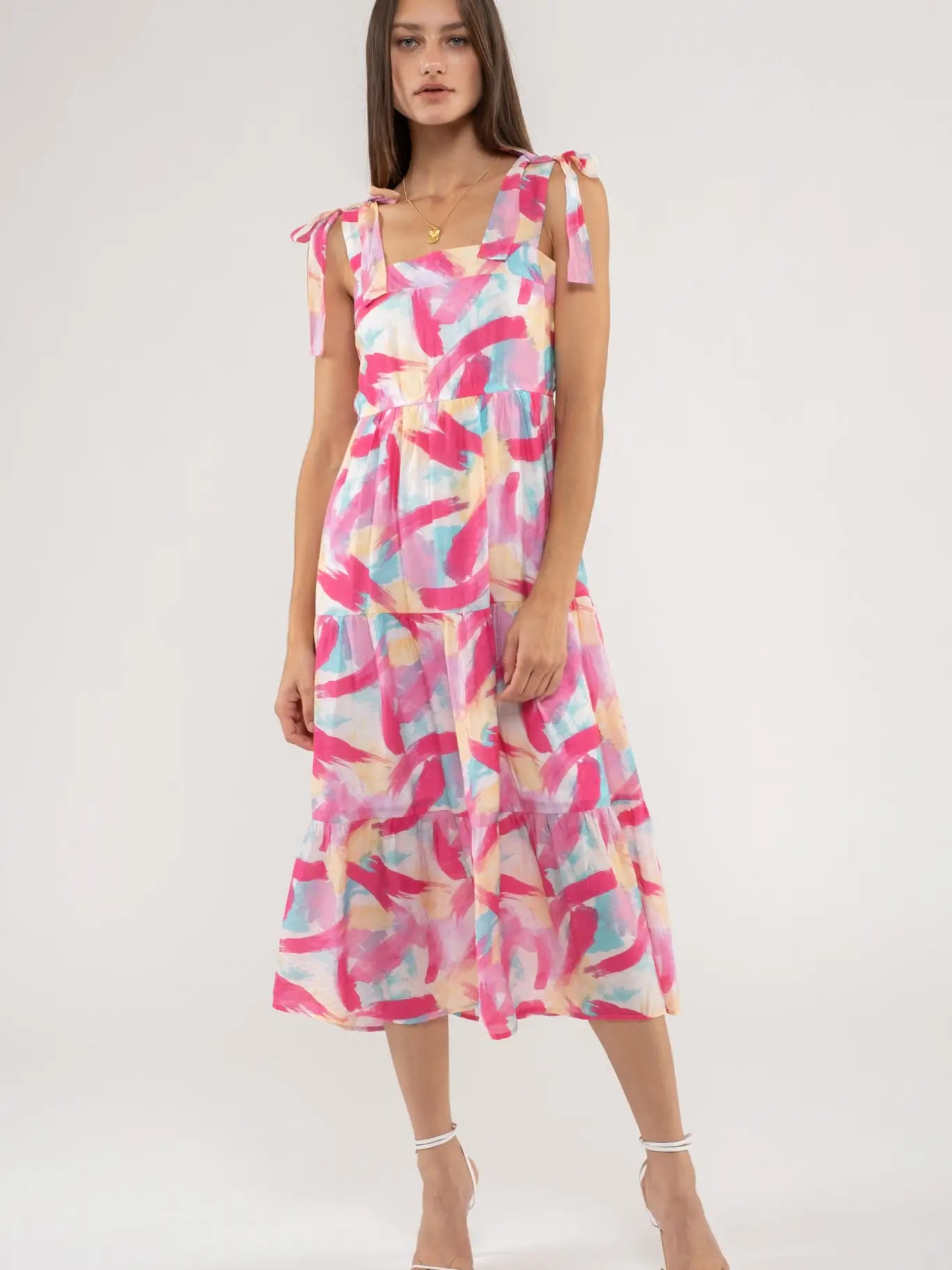 Waterfall in Fuchsia Midi Dress