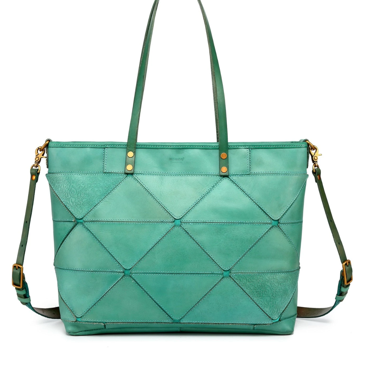 Prism Leather Tote Aqua