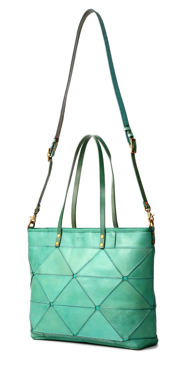Prism Leather Tote Aqua