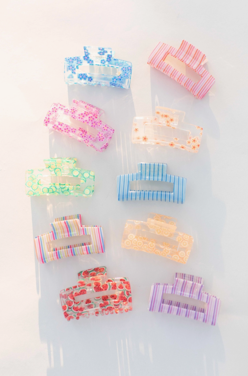Floral, Fruit, and Stripes Hair Clips