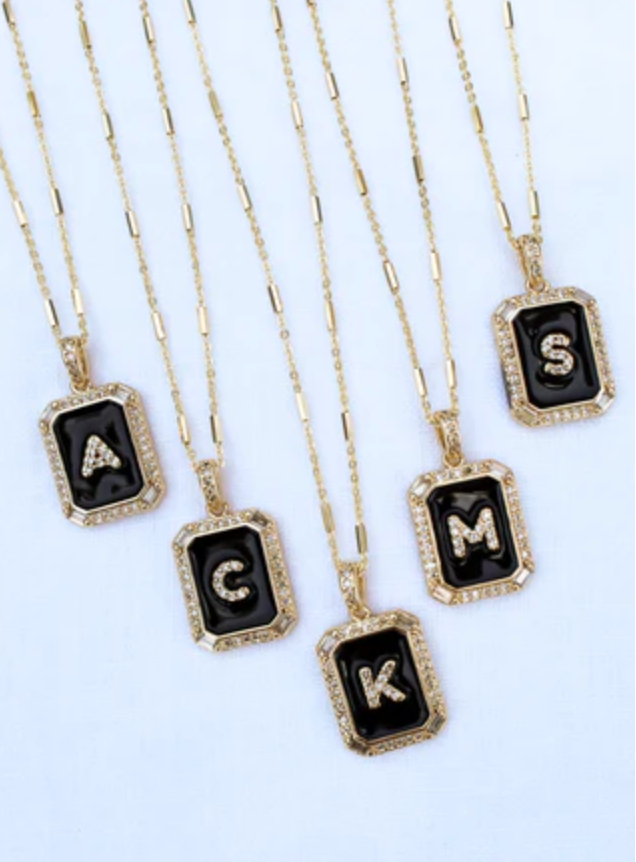Initial Tile Necklace Ink