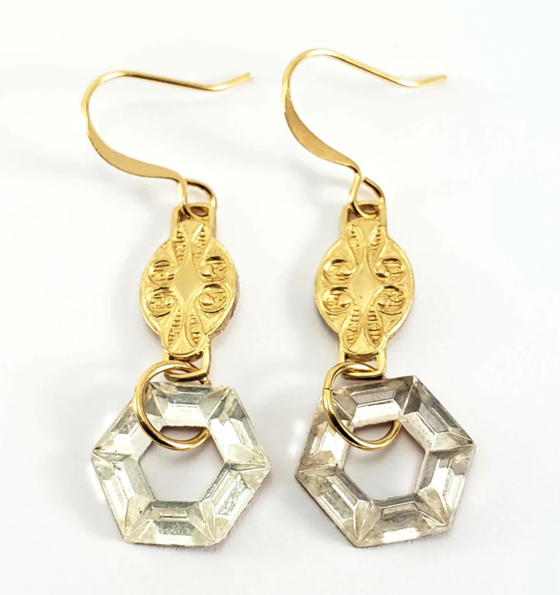 Jules 1950s Crystals on Vintage Brass Earrings