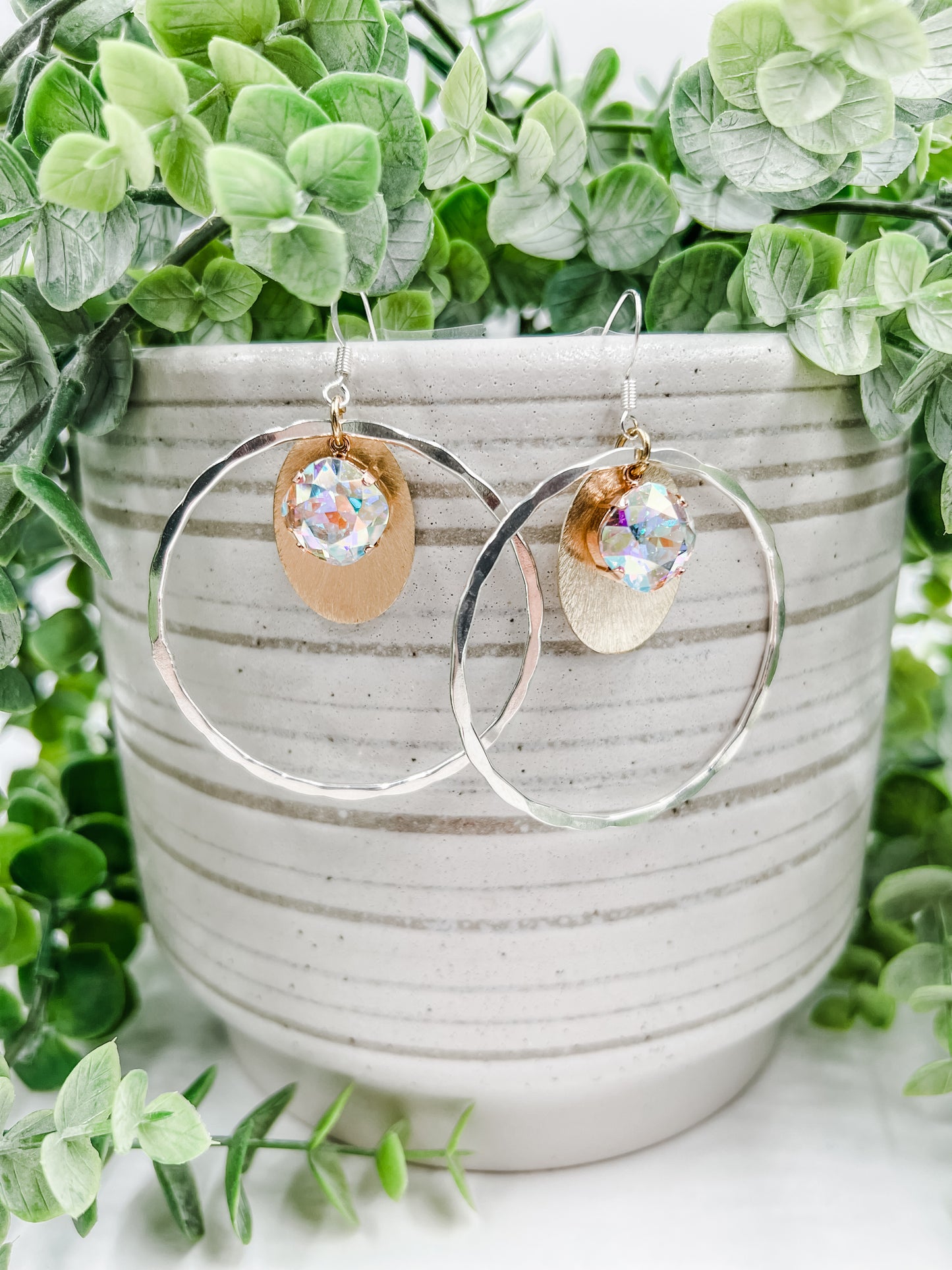 Silver Gold Stone Earrings