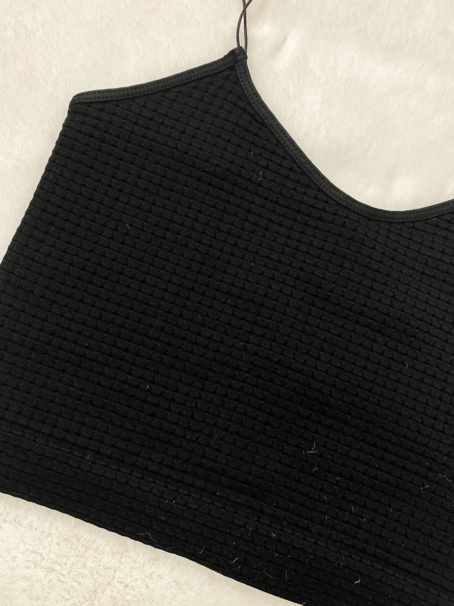Waffle Crop Cami Black