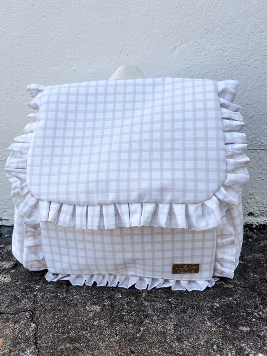 Ruffled Nylon Diaper Bag Nude Plaid