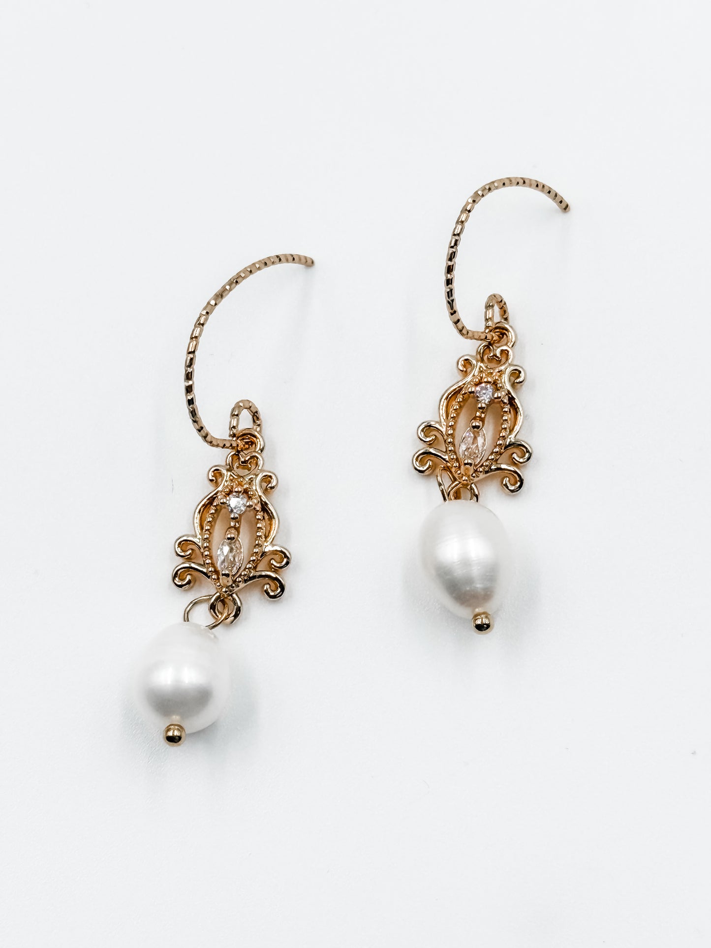 Filigree Zircon and Pearl Earrings
