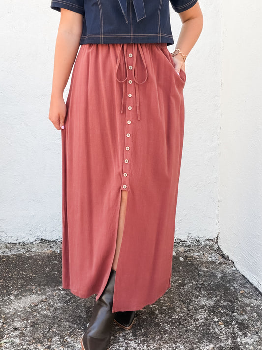 Walk the Line Maxi Skirt Rust