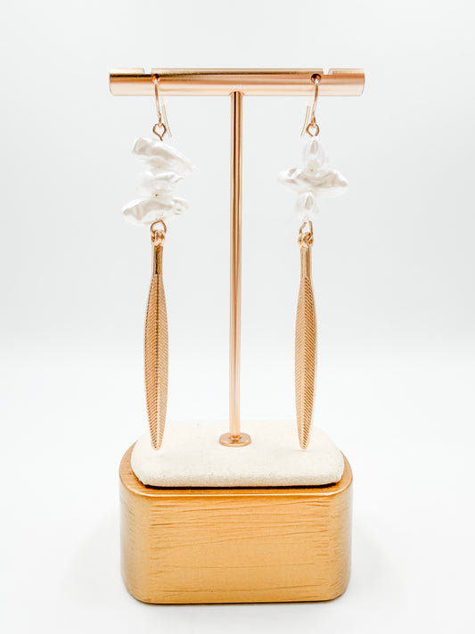 Birdie Pearl Feather Drop Earrings