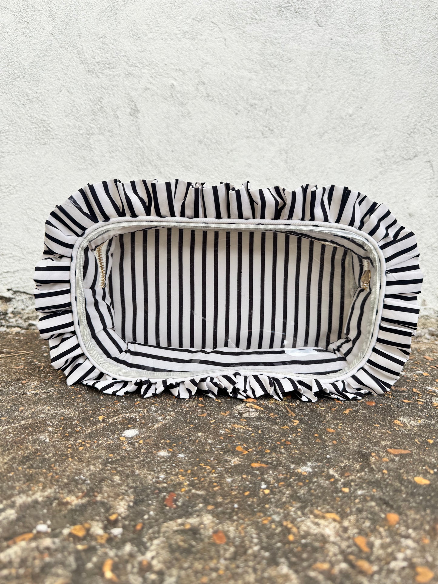 Ruffled Nylon Large Clear Pouch Polka